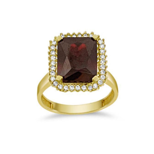 14k Yellow Gold Simulated Garnet Cushion Ring