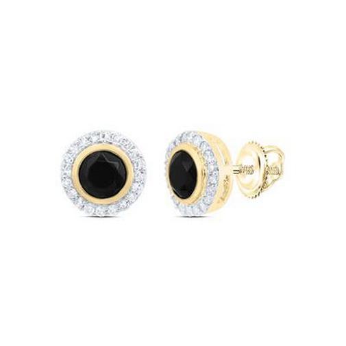 10K Gold Black Onyx & Diamond Halo Stud Earrings