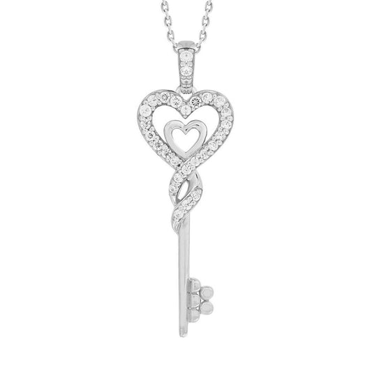 Diamond Key Pendant Heart 10kt White Gold