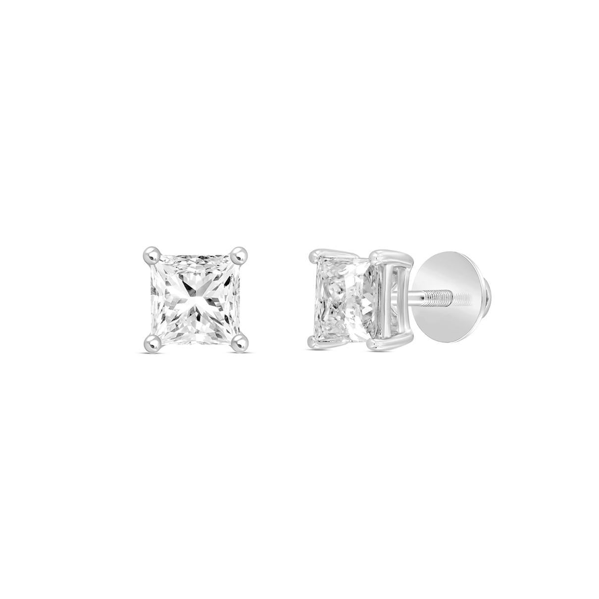 1/2cttw Princess Lab Grown Diamond Solitaire Stud Earrings 14k White Gold