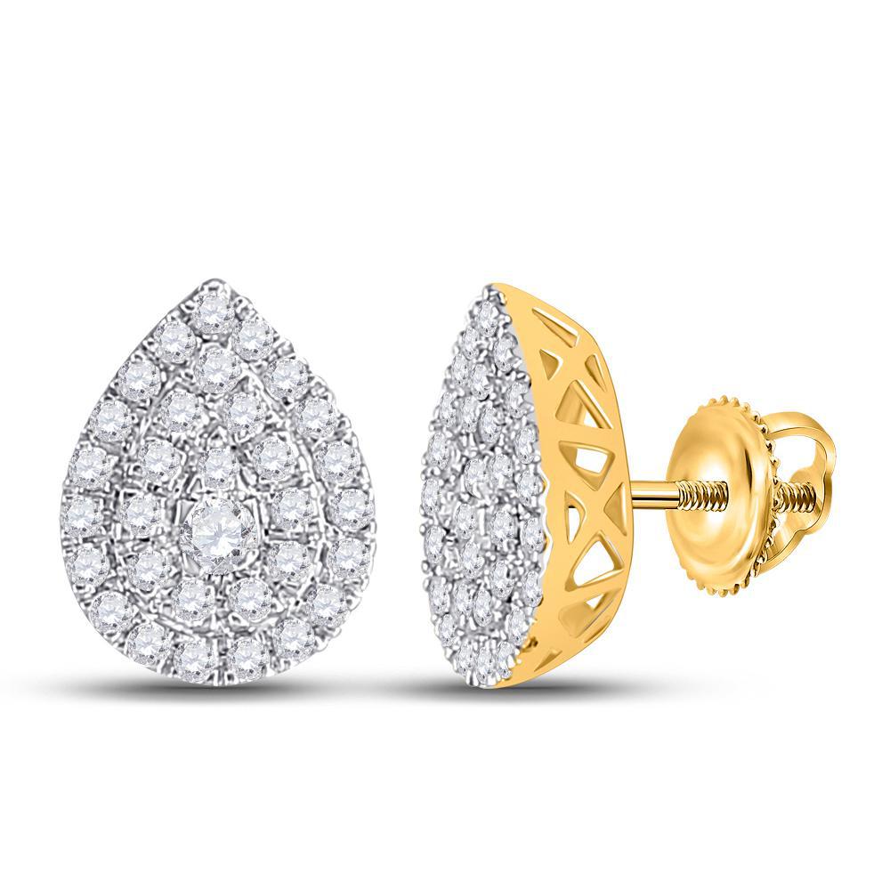 0.50cttw Diamond Pear Shape Cluster Stud Earrings 10k Yellow Gold Screw Back