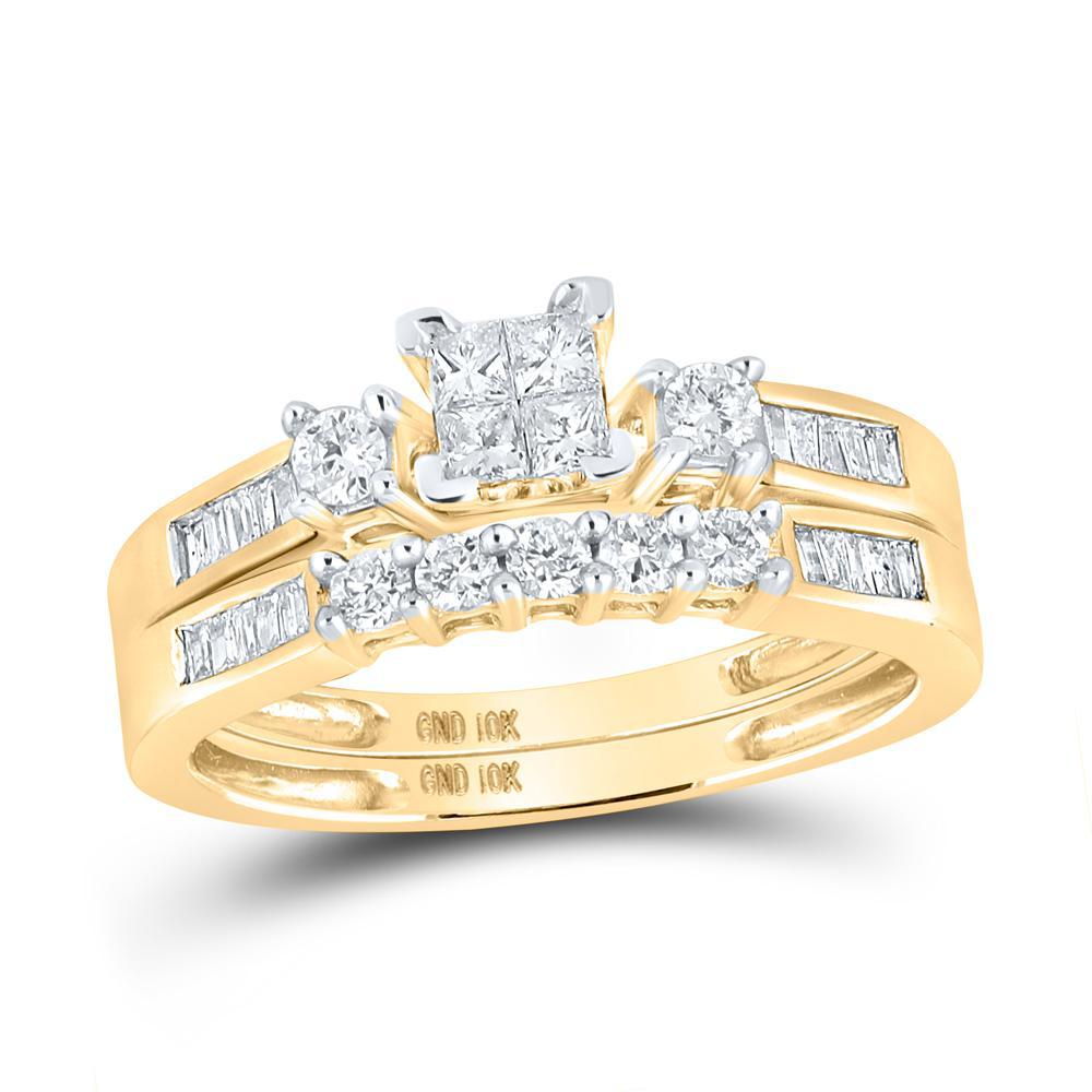 3/8сttw Princess Baguette Diamond Bridal Wedding Ring Band Set 10k Yellow Gold