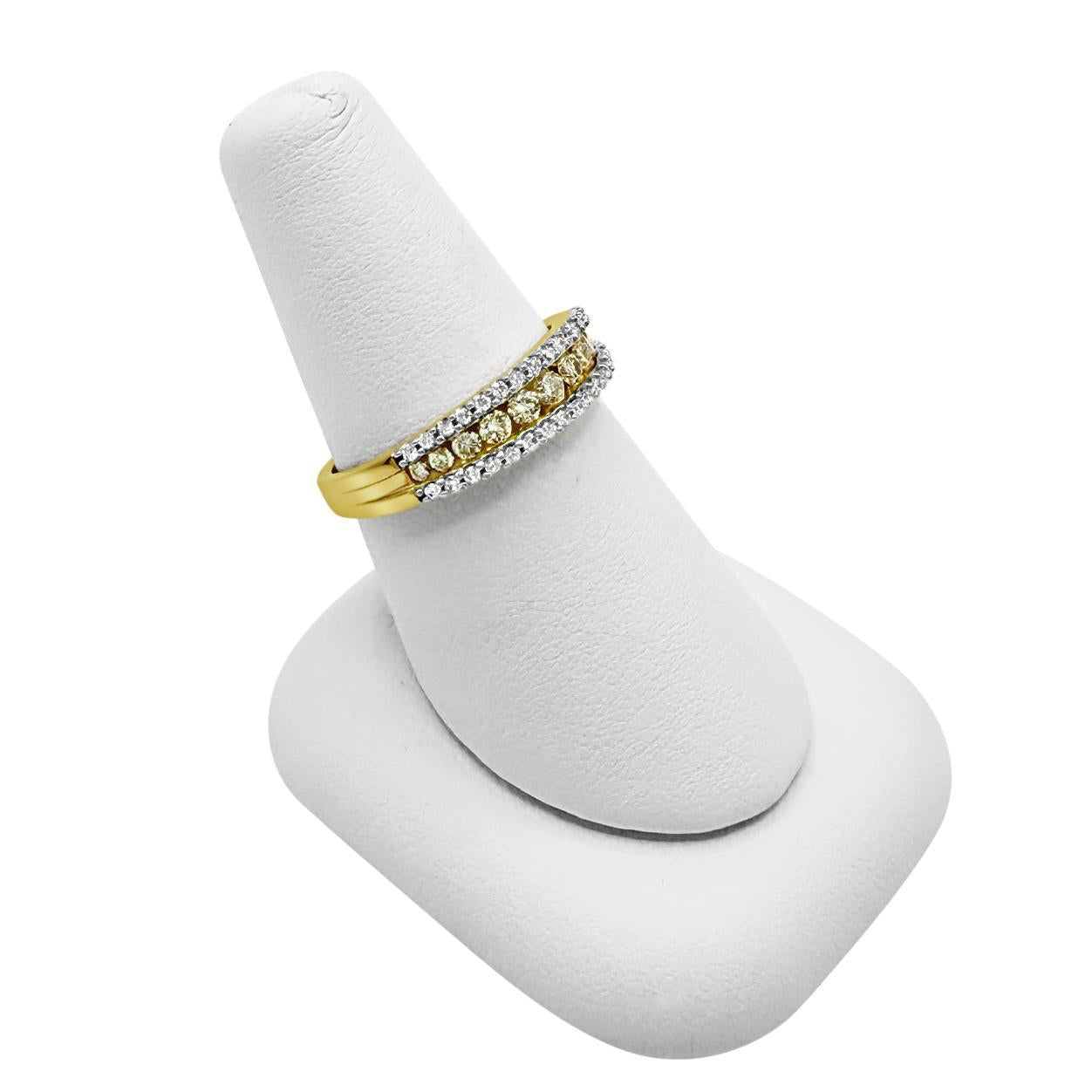 Yellow and White Diamond Multi-Row Band in 14K Yellow Gold
