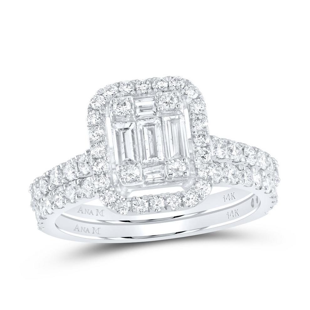 1.49ctw Baguette Diamond Cushion Engagement Wedding Ring Set 14k White Gold