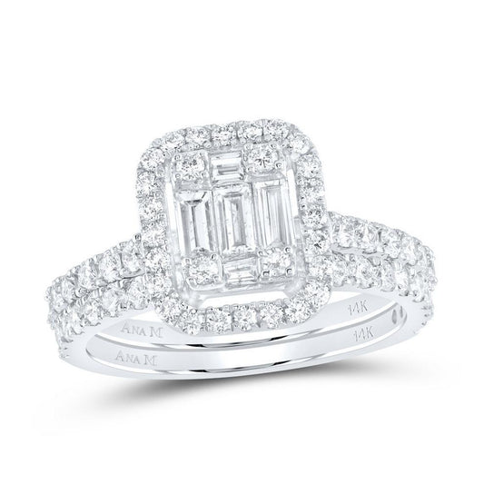 1.49ctw Baguette Diamond Cushion Engagement Wedding Ring Set 14k White Gold