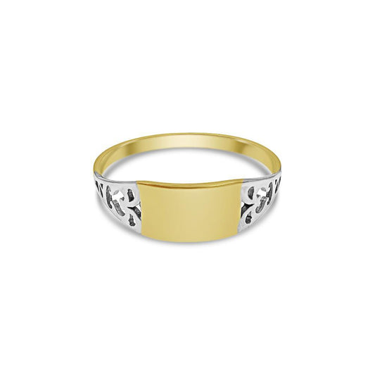 10k Yellow Gold Filigree Design ID Band Ring Two Tone