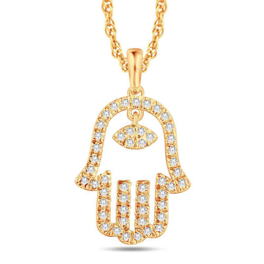 Diamond Hamsa Palm Fatima Hand Charm Pendant 10k Yellow Gold