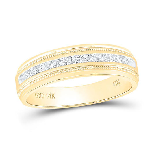 14kt Yellow Gold Mens Machine Set Round Diamond Wedding Band Ring 1/4Cttw