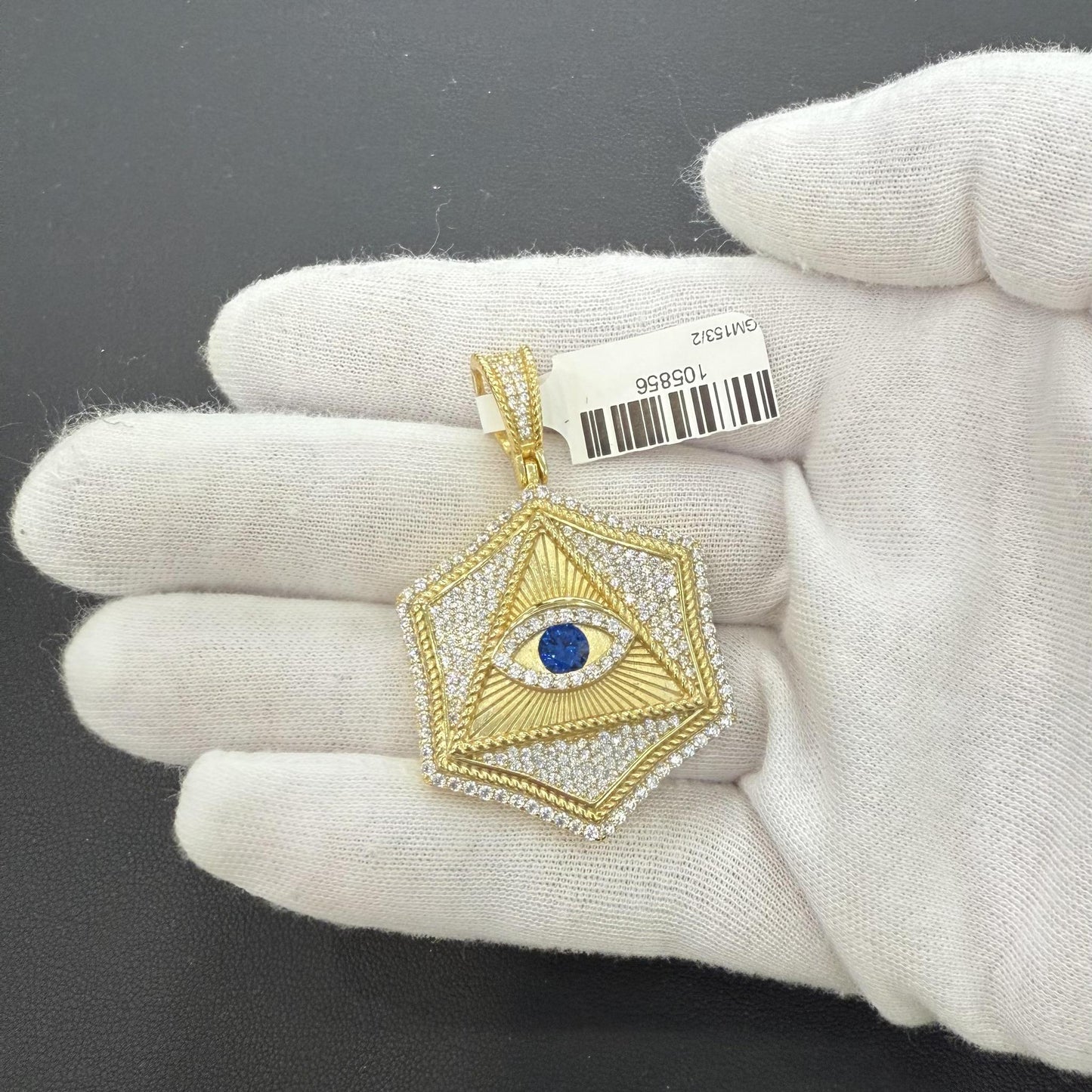 925 Sterling Silver Gold Plated CZ All Seeing Eye Pendant Charm