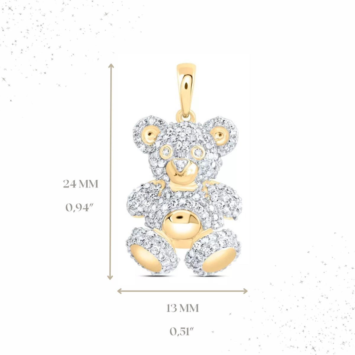 0.63ctw Diamond Teddy Bear Pendant Charm 10k Yellow Gold