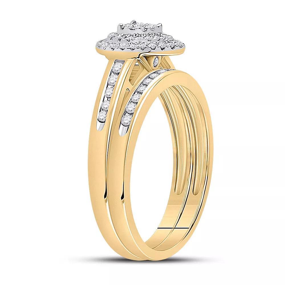 10kt Yellow Gold Round Diamond Pear Bridal Wedding Ring Band Set