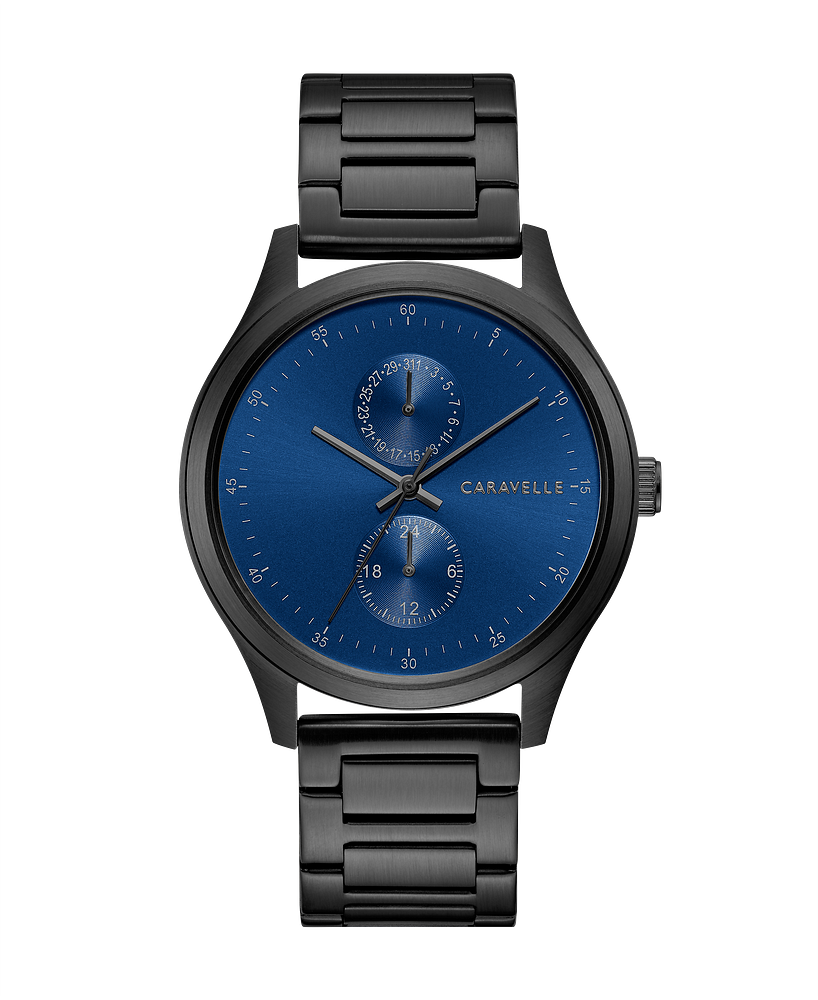 Caravelle by Bulova Min Max Black Tone Blue Dial Mens Watch 45C116