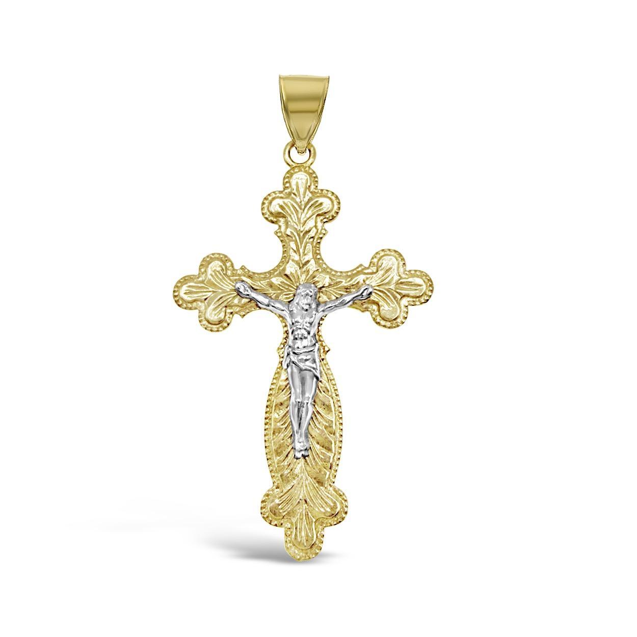 10k Two tone Gold Cross Crucifix Pendant Charm