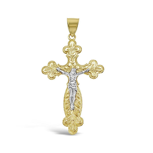 10k Two tone Gold Cross Crucifix Pendant Religious Charm 1.5 inch
