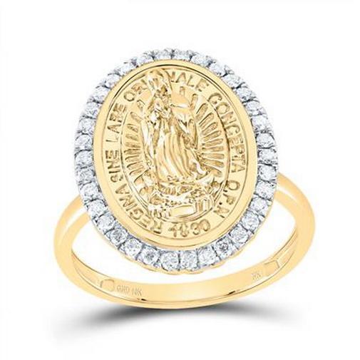 0.33ctw Diamond Virgin Mother Mary Oval Ring 10k Yellow Gold Womens