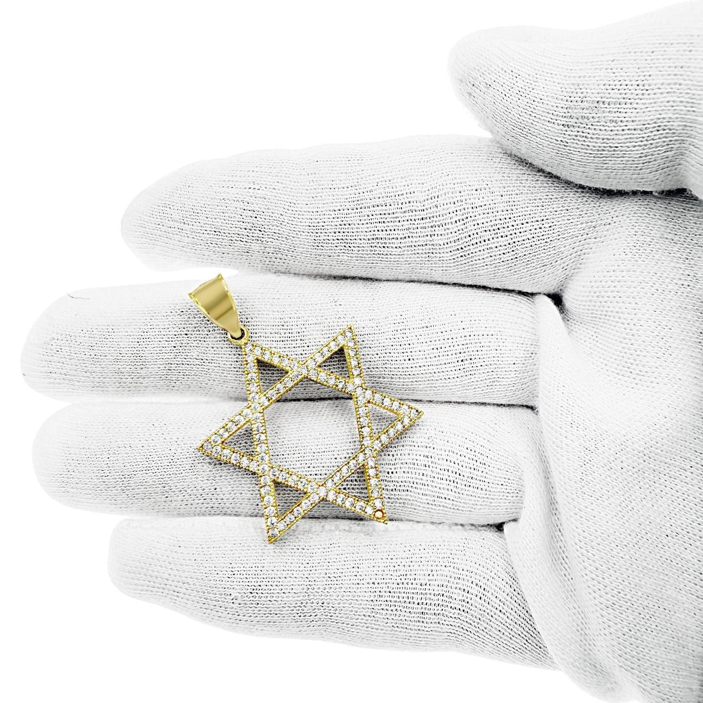 Star of David Pendant Charm 10k Yellow Gold 1.6 inch