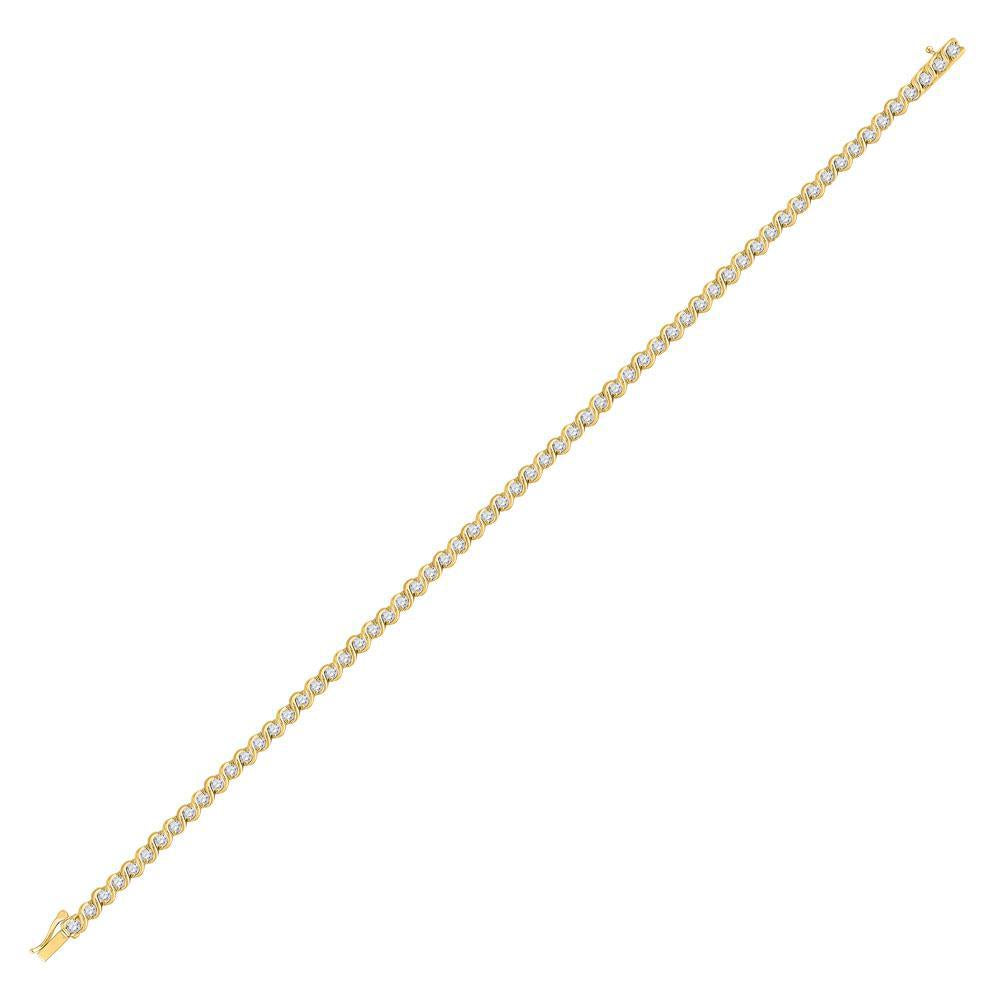 1 Cttw Round Diamond Tennis Bracelet Classic Womens 10k Yellow Gold