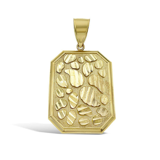 Nugget Tag Pendant Real 10k Solid Gold Mens Octagon Charm 1.7"