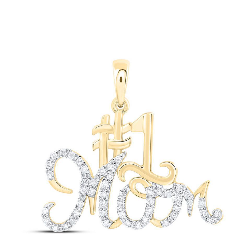 Round Diamond Mom #1 Charm Pendant 10k Yellow Gold