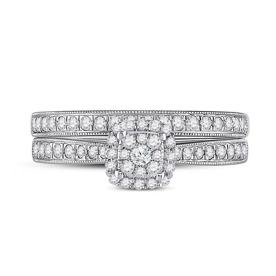 0.50ctw Diamond Cluster Bridal Set Ring 10K White Gold
