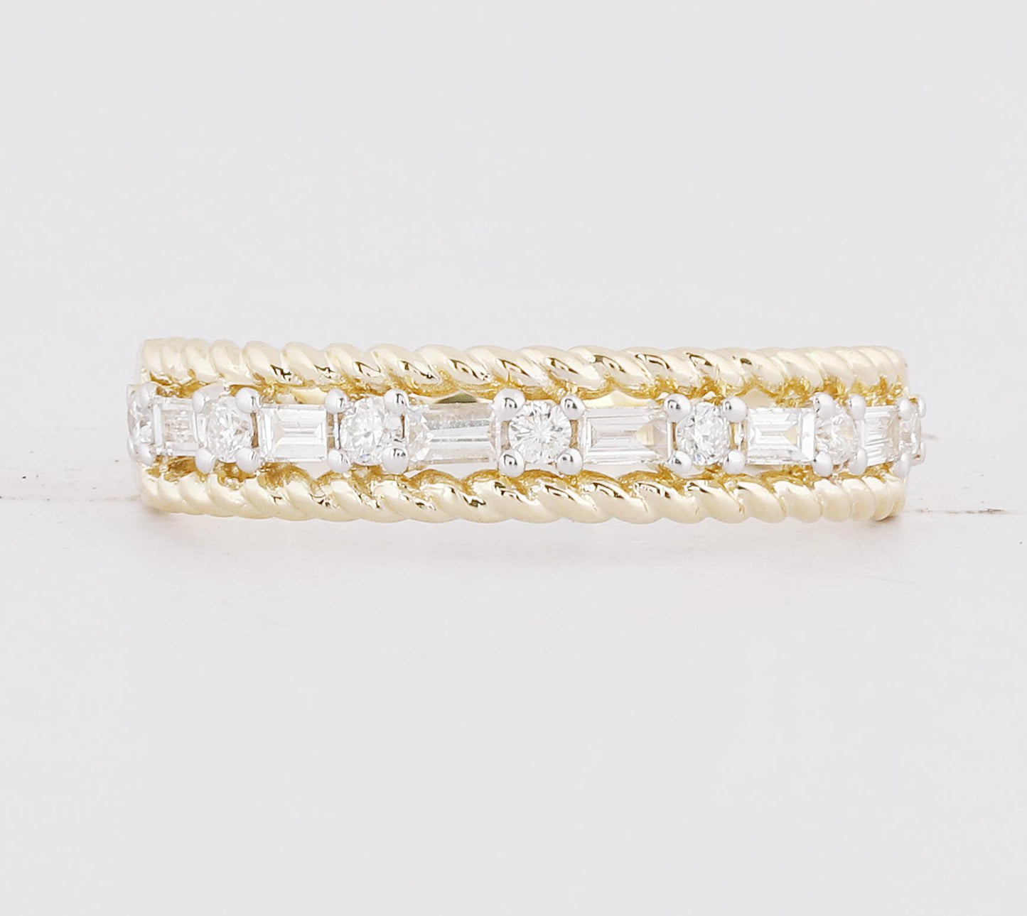 0.30ctw Baguette Diamond Womens Wedding Band Ring 14K Yellow Gold Rope Accent