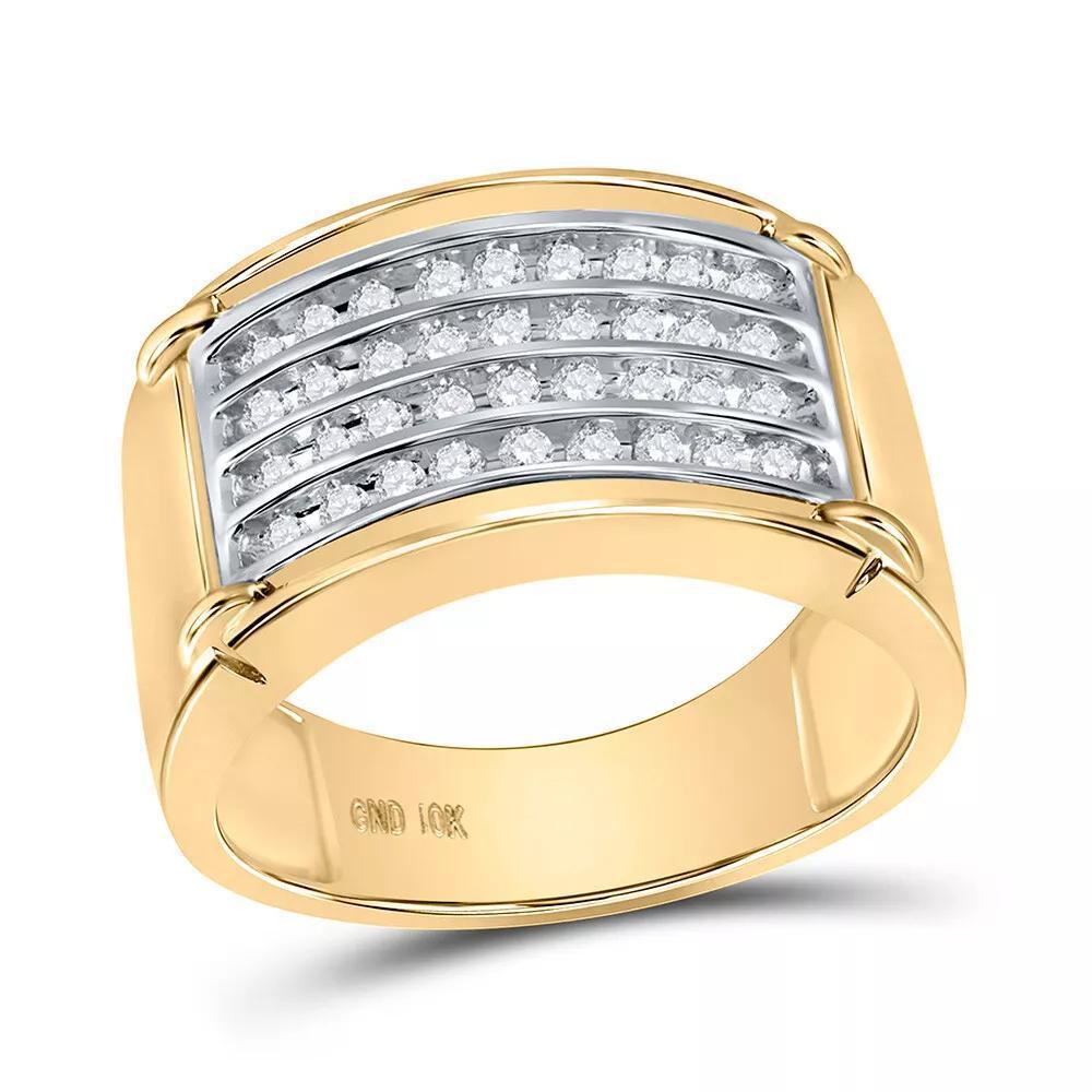 0.50ctw Diamond Wedding Four Row Ring Band 10k Yellow Gold Mens
