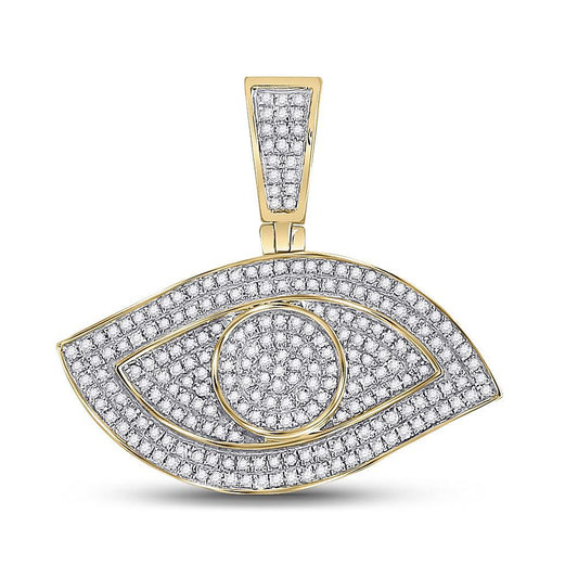 0.60Ctw Gold Diamond All Seeing Eye Charm Pendant 10k Yellow Mens