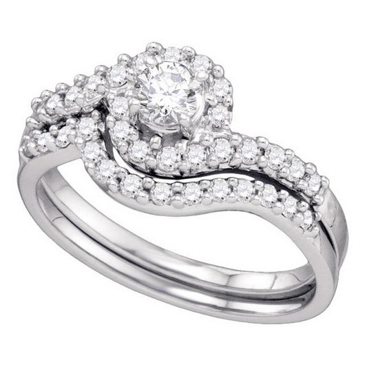 0.62 Ctw Round Diamond Engagement Wedding Ring Set Bypass 14k White Gold