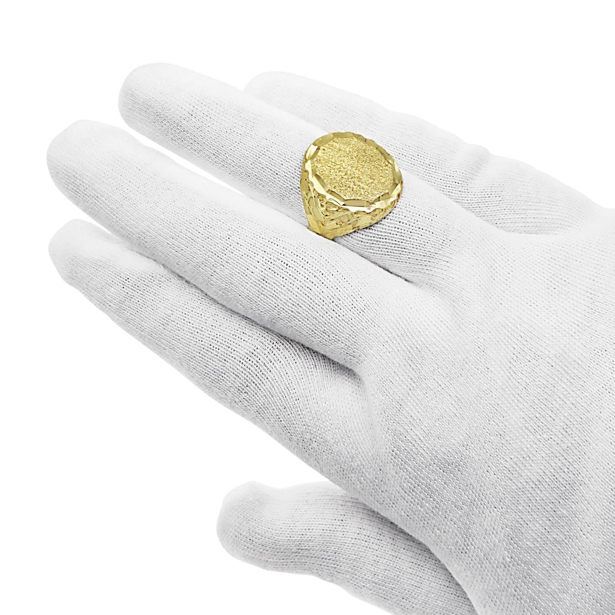 10K Yellow Gold Oval Nugget Signet Ring Mens