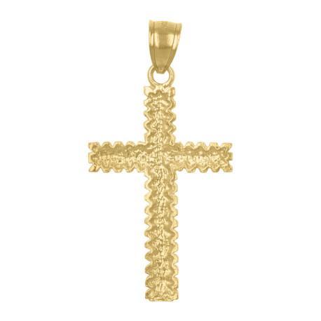 10k Yellow Gold Cross Diamond Cut Pendant Charm