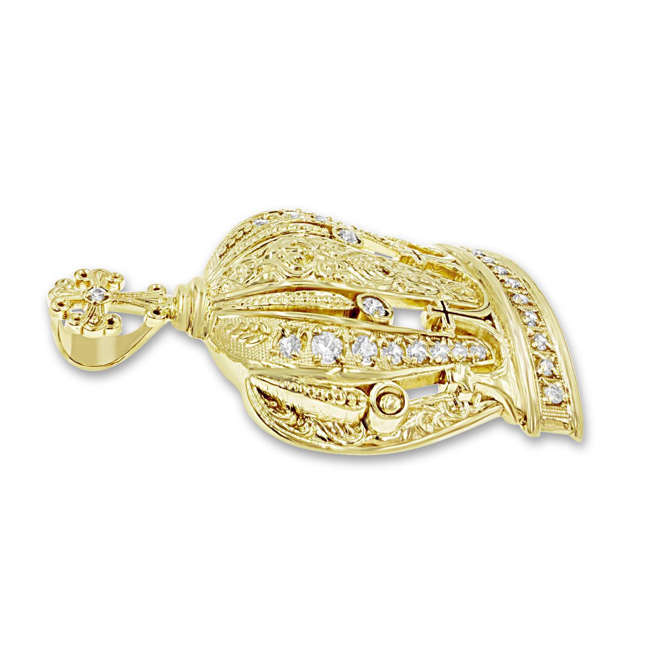 10K Yellow Gold Large Crown CZ Pendant Charm 2.1 inch