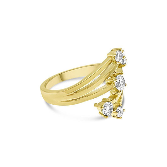 10K Yellow Gold Starburst Bypass Cluster Ring