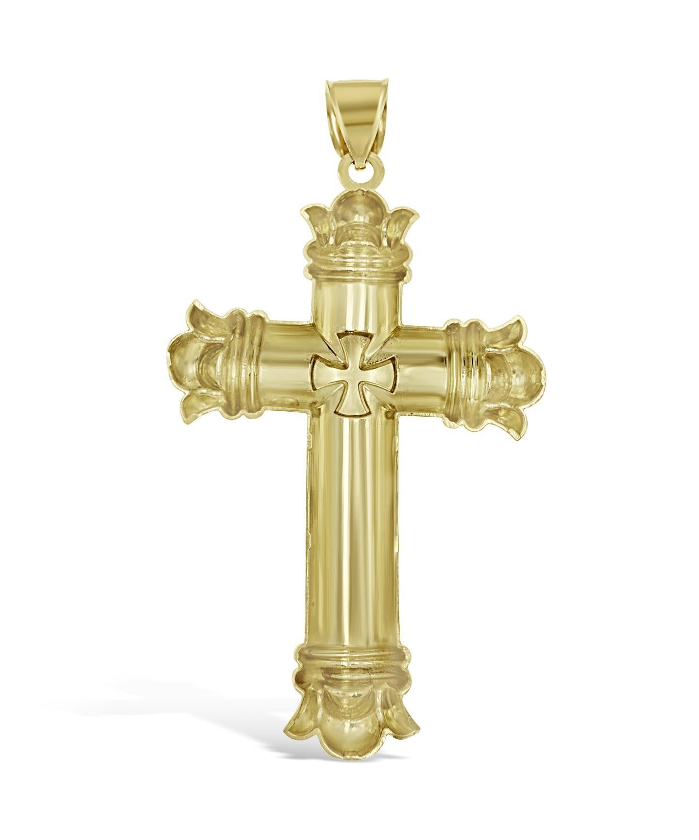 Large Cross Pendant Mens Charm 10k Yellow Gold 3.2 inch