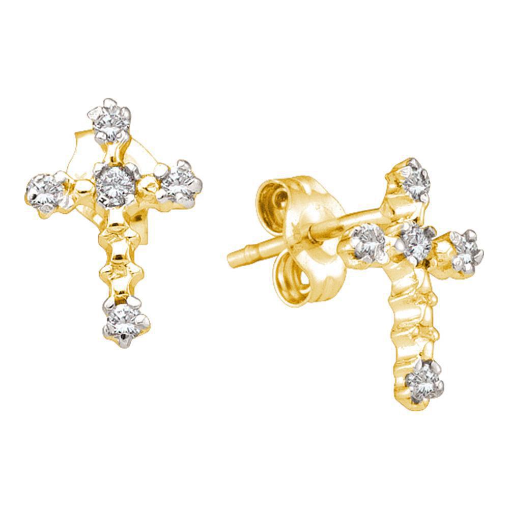 Diamond Cross Stud Earrings 14kt Yellow Gold