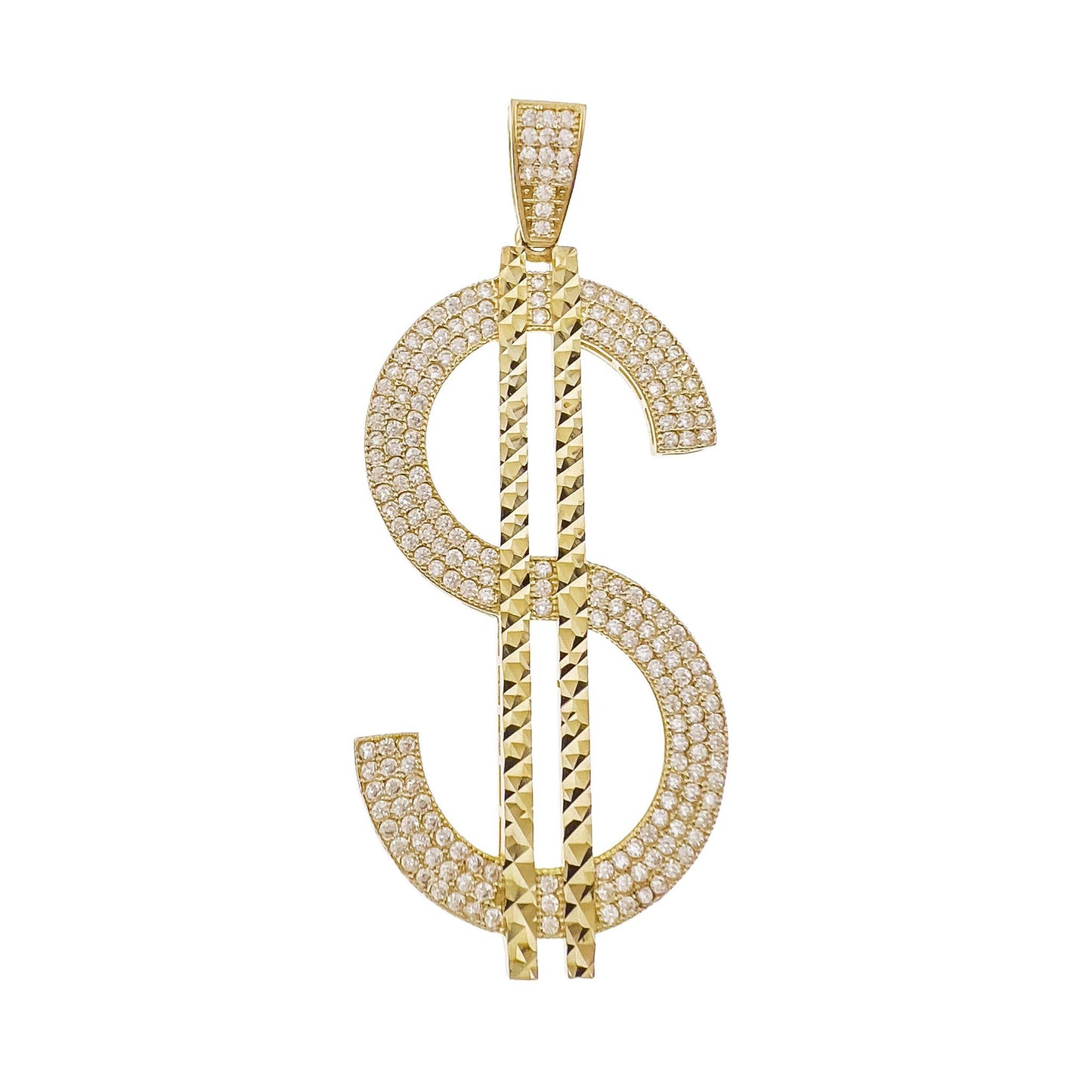 10k Yellow Gold Dollar Sign Money Pendant Men Charm 2.5"