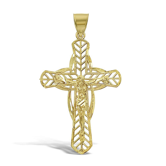 10k Gold Cross Jesus Crucifix Pendant Mens Charm 2"