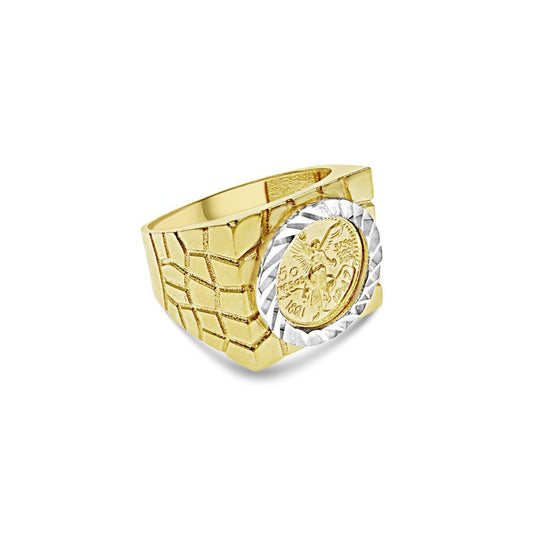 14K Gold Mexican Centenario 50 Peso Coin Ring Mens Nugget Band Signet