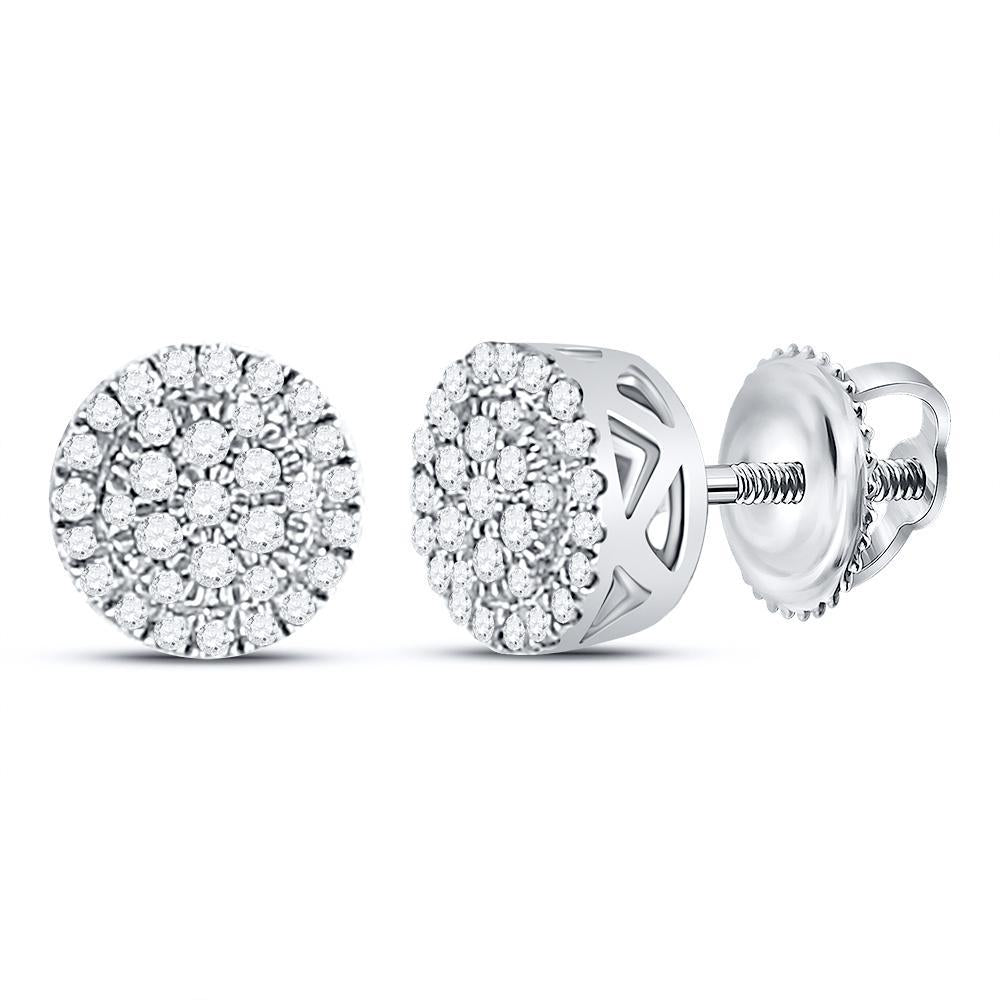 Diamond Round Cluster Stud Earrings 10K Gold Screw Back