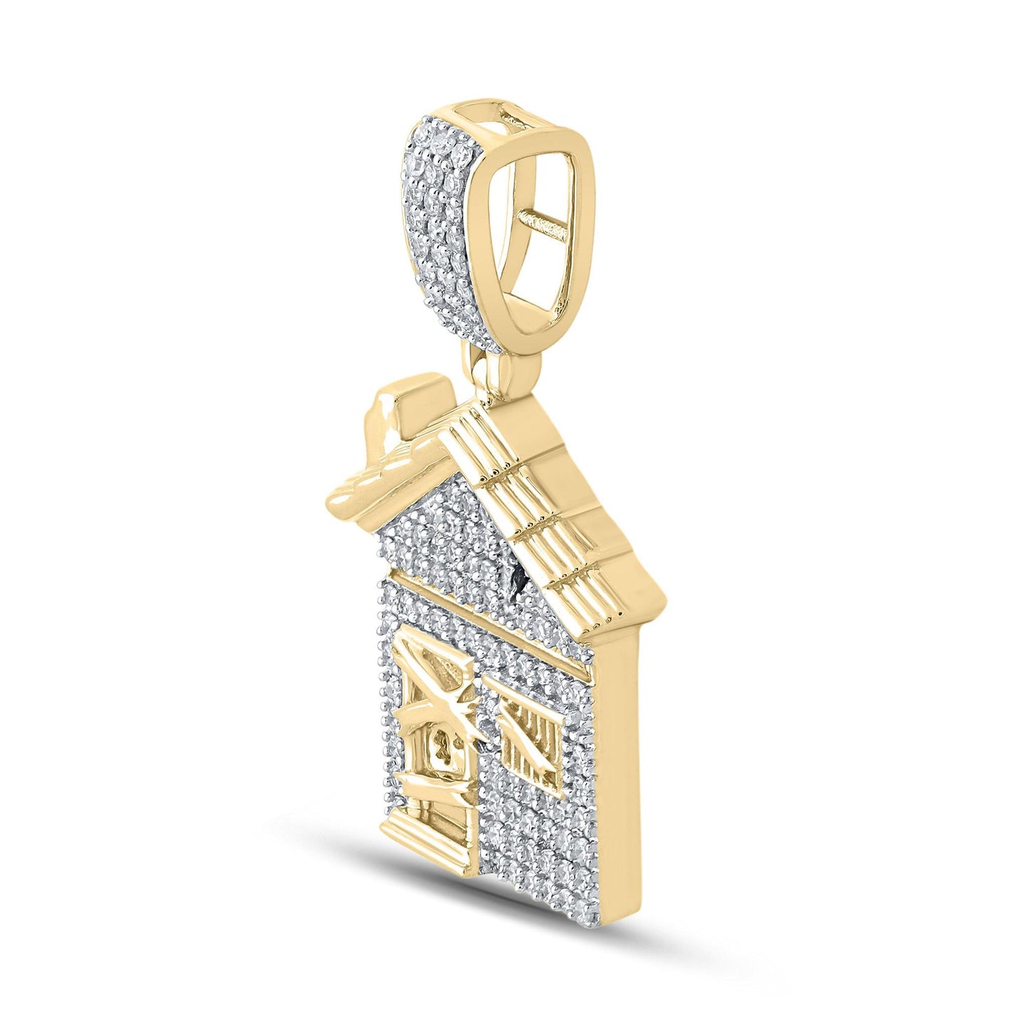 0.50 Ctw Diamond Trap House Mens Pendant Charm 10k Yellow Gold