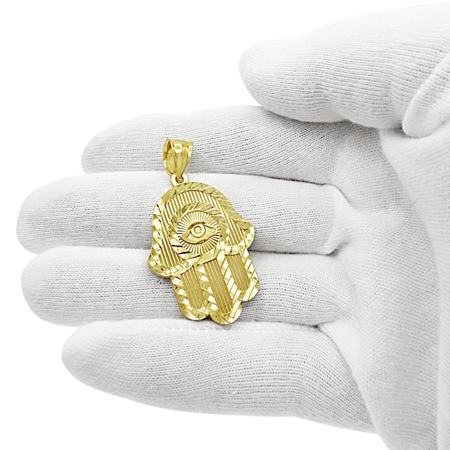 Hamsa Hand Evil Eye Protection Pendant 10k Gold Charm