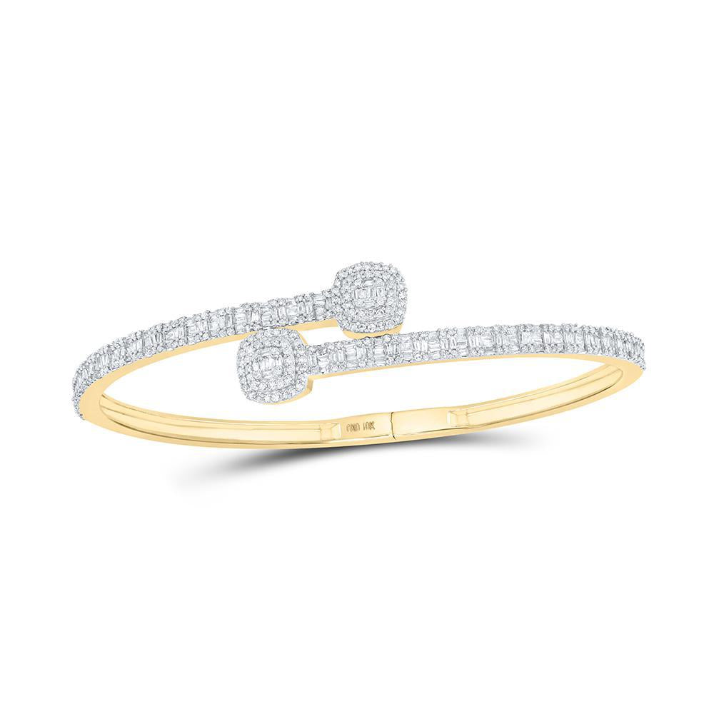 1.62 Cttw Baguette Diamond Cushion Square Cuff Bangle Bracelet 10k Yellow Gold