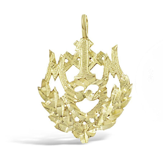 10K Yellow Gold Number 1 Mom Pendant Charm