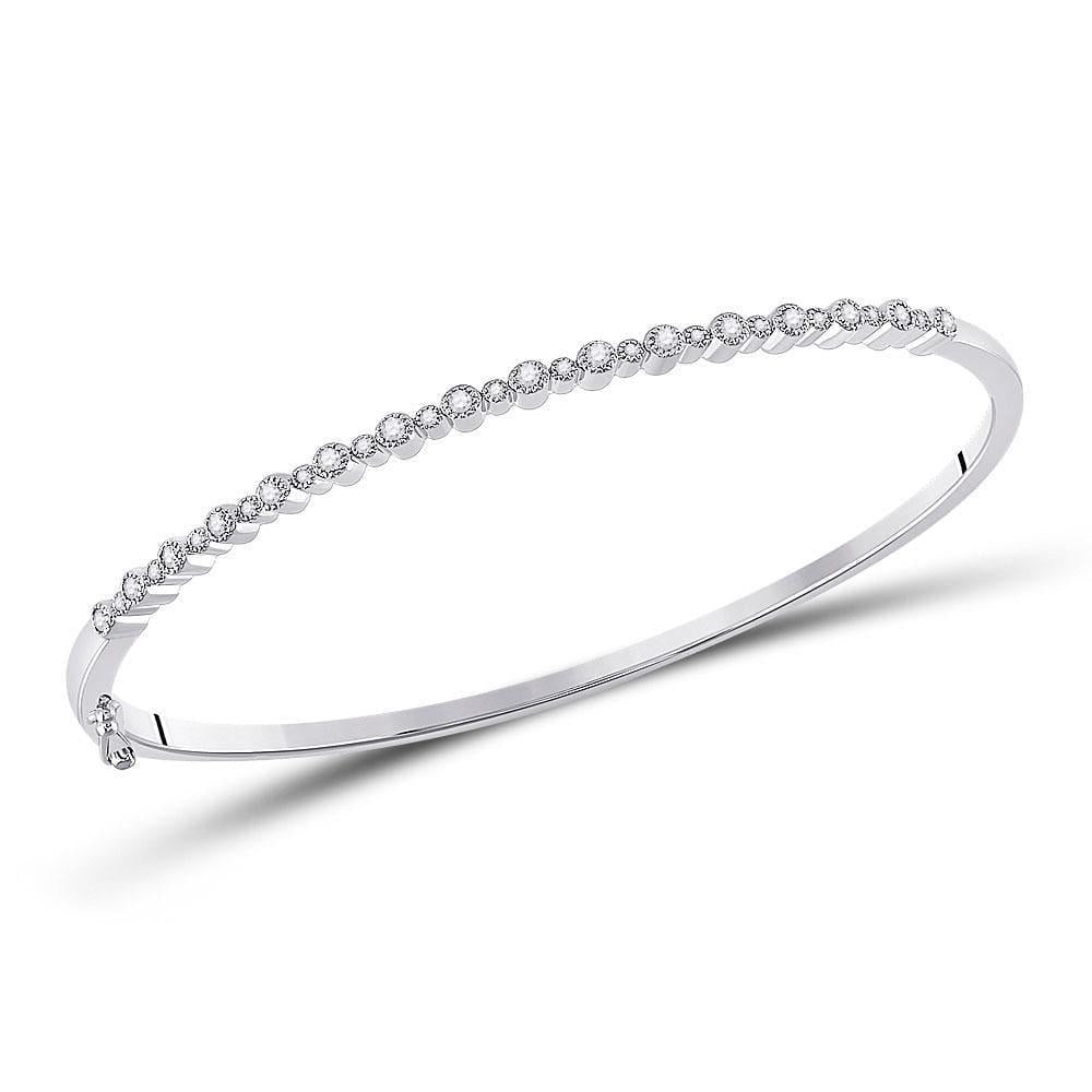 10kt White Gold Womens Round Diamond Stackable Bangle Bracelet 3/8 Cttw