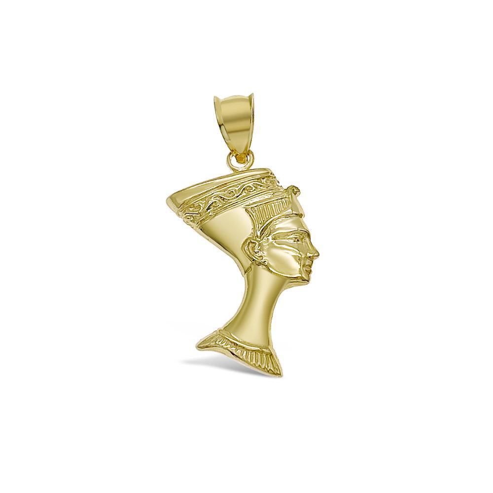 Egyptian Queen Nefertiti Pendant 10k Yellow Gold Charm 1.3 inch
