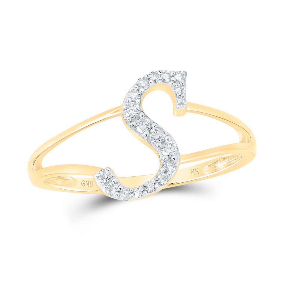 Diamond Initial Letter S Women Ring 14k Yellow Gold