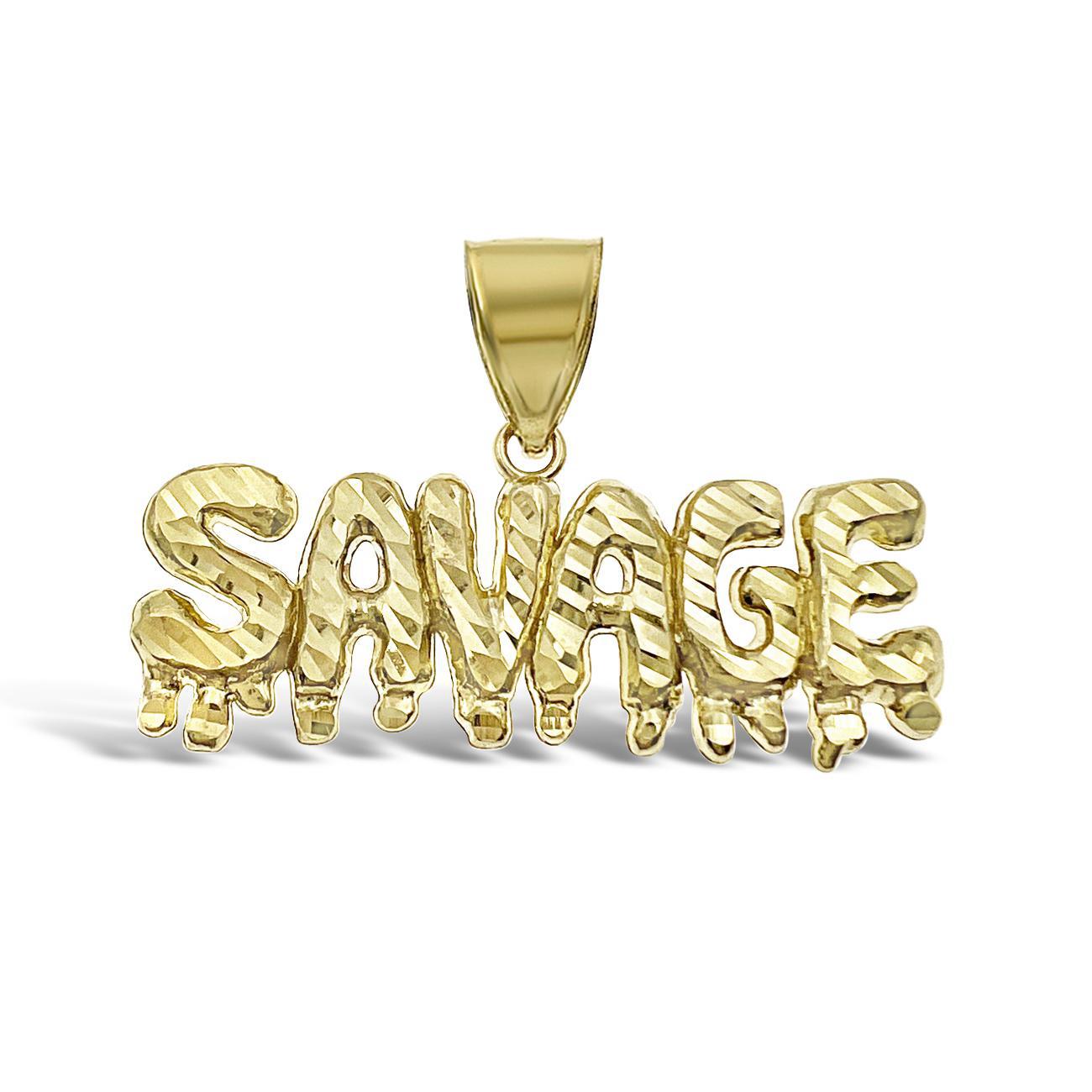 Savage Dripping Pendant Charm 10k Yellow Gold 1 inch