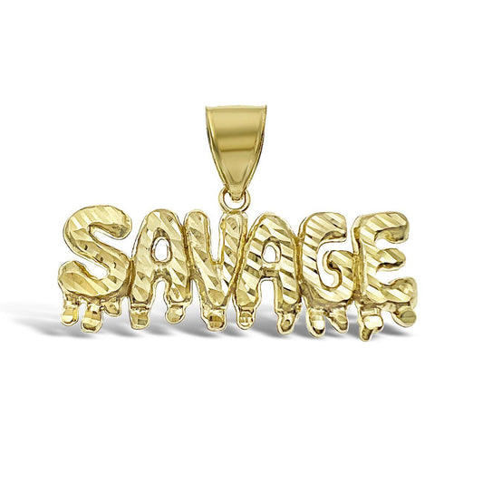 Savage Dripping Pendant Charm 10k Yellow Gold 1 inch