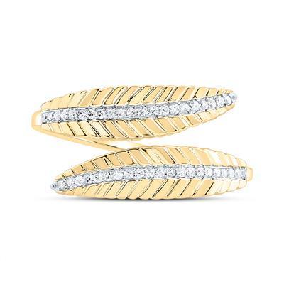 Diamond Bypass Leaf Ring Round 10K Yellow Gold
