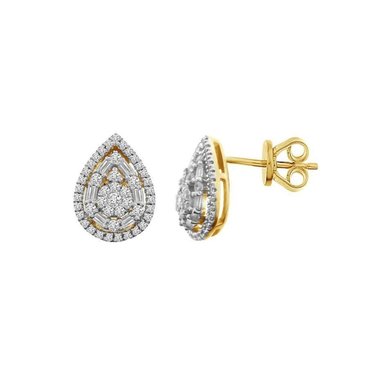 0.50ctw Baguette Diamond Pear Shape Stud Earrings 14k Yellow Gold Screw Back