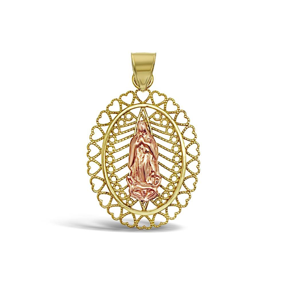 14K Two Tone Gold Virgin Mary Oval Pendant
